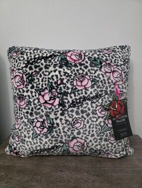 Ed Hardy Cheetah Leopard Pink Roses Pillow